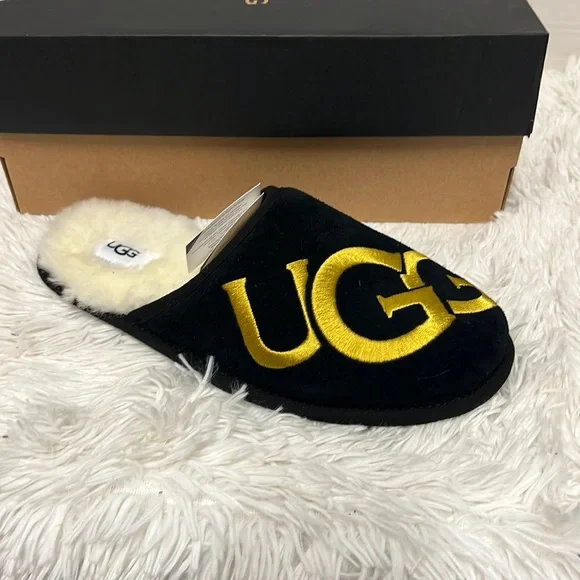 Ugg, Scuff logo Slipper, 1101324, Black & Gold Scuff Logo Black Gold Slipper – WOODstack main image 3